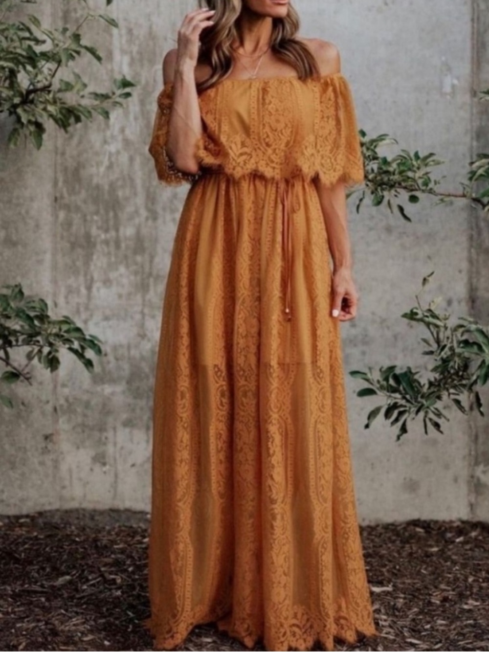 Baltic Born Caroline Lace Maxi Dress Mustard Yellow Small New